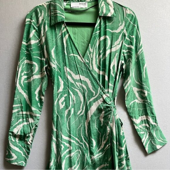 Selected Femme Long-Sleeve Marble-Print Midi Wrap Dress Sz 38/ 8 - Picture 5 of 12